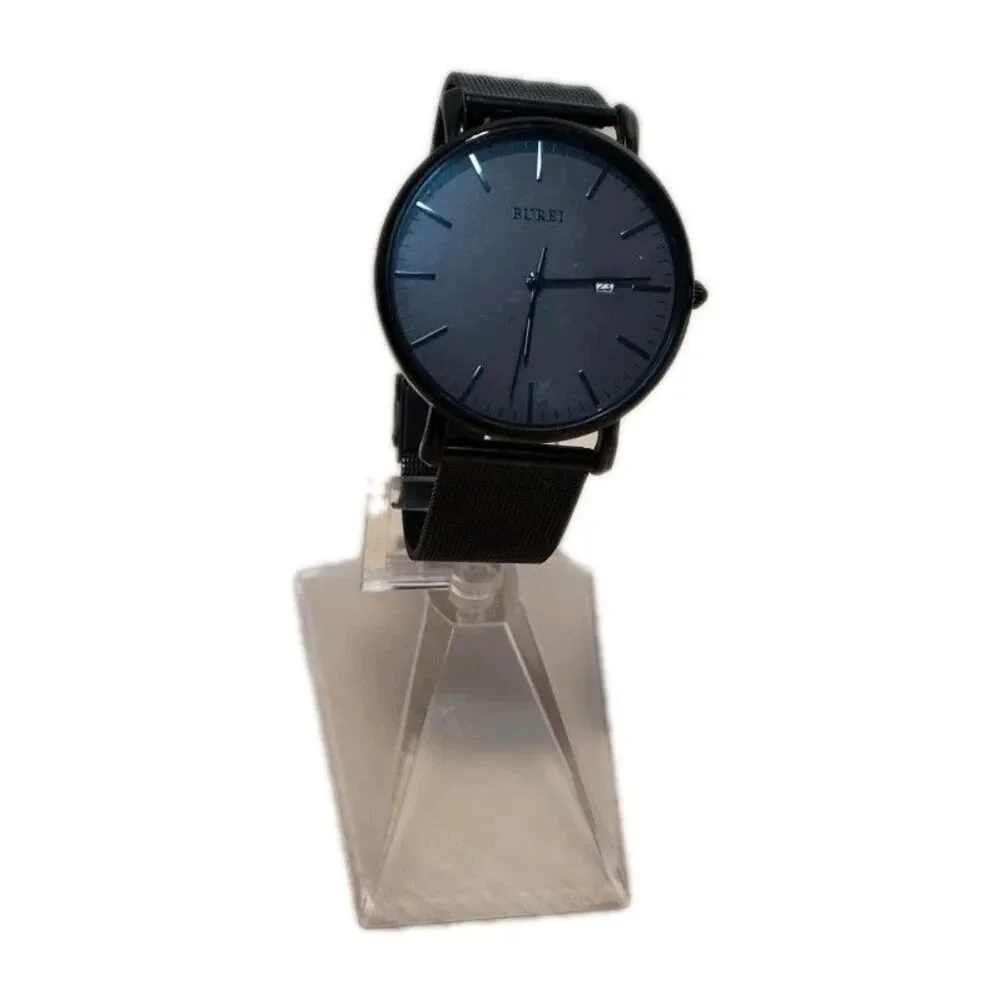 BUREI Watch Mens 41mm Black Stainless Mesh Date Dress S-19003M New Battery